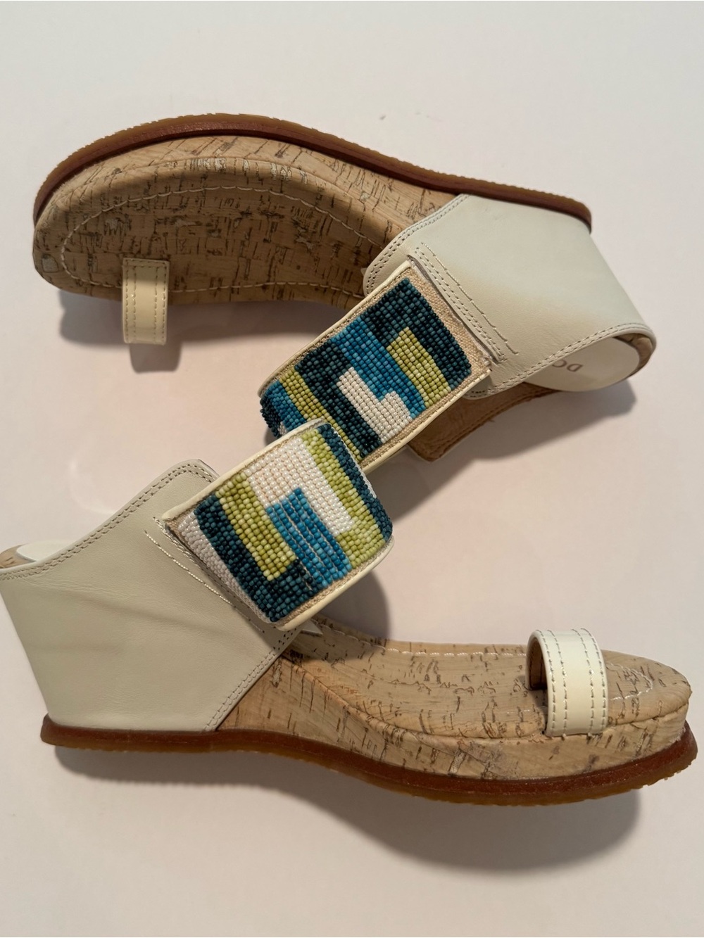Donald Pliner Greer Beaded Wedge Sandals Blue Combo 6M